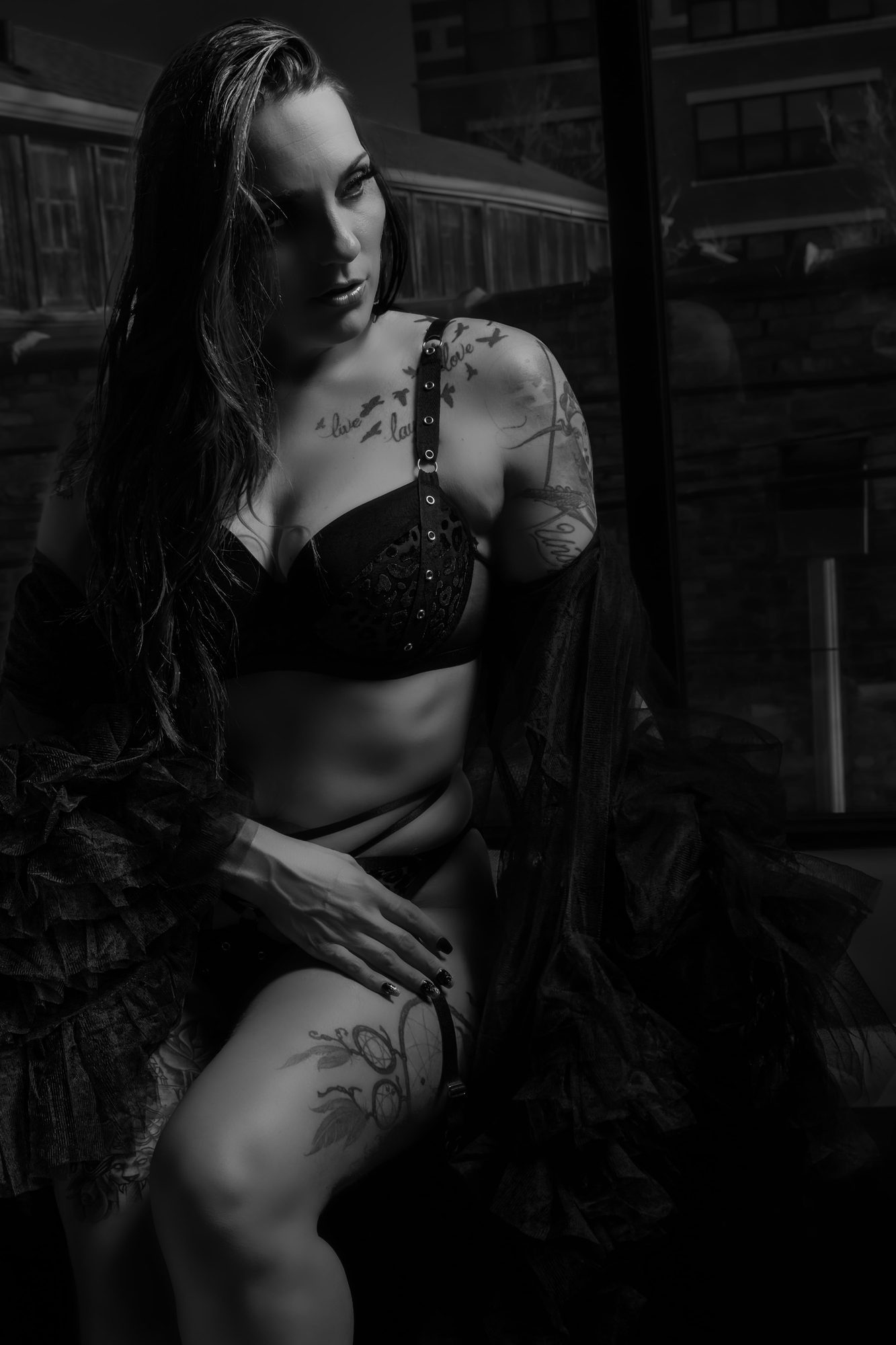 Fine art boudoir portrait in black and white