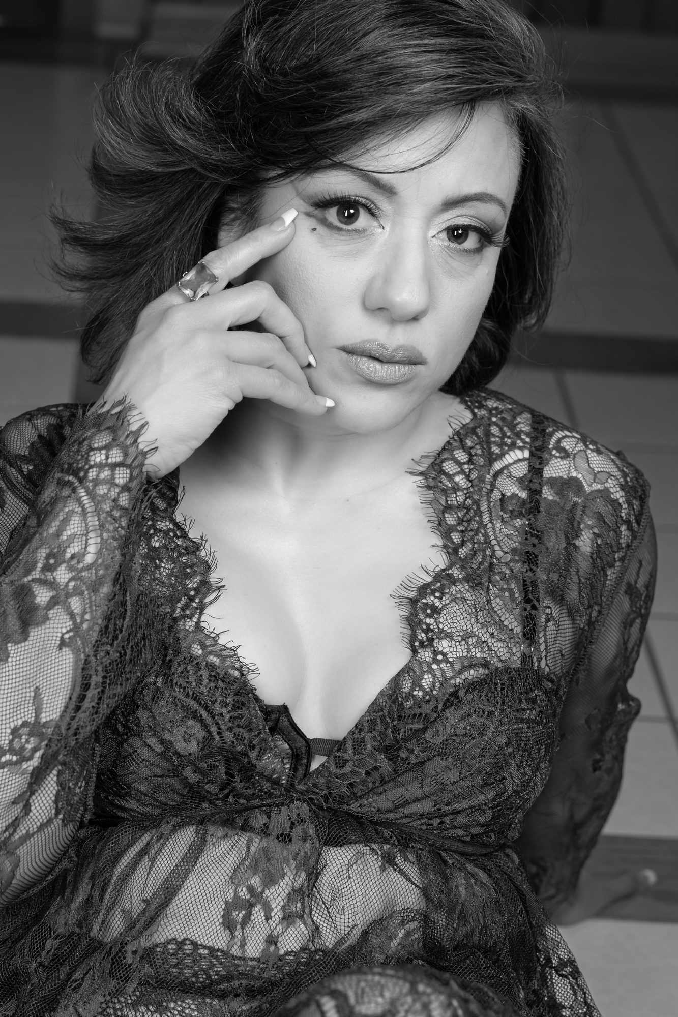 Fine art boudoir portrait in black and white